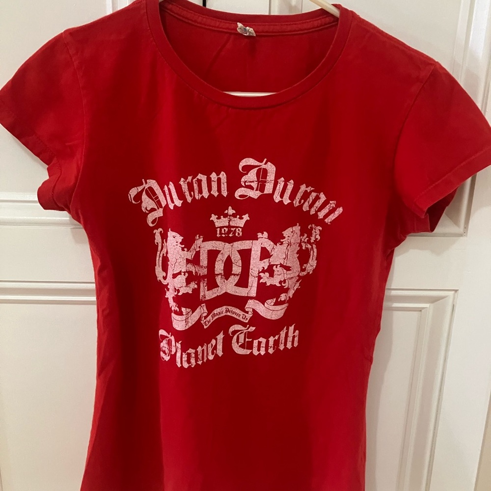 Duran Duran red Planet Earth ladies XS/ rare!   A few holes on front (see pics)
